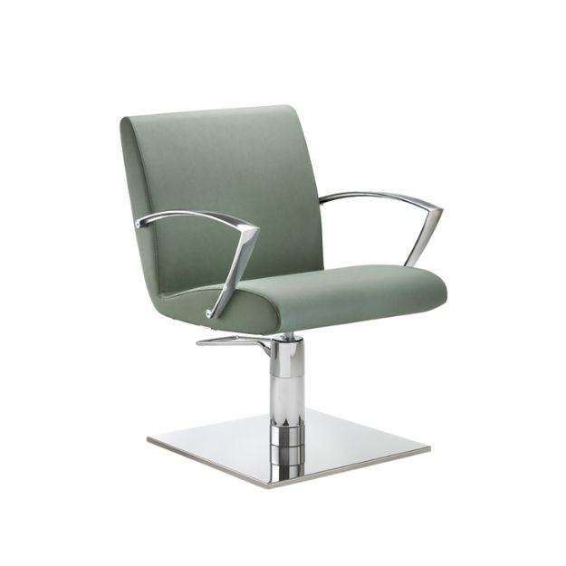 Frisörstol Leda från AGV – grön sits med kromad fyrkantig bas, frontvy