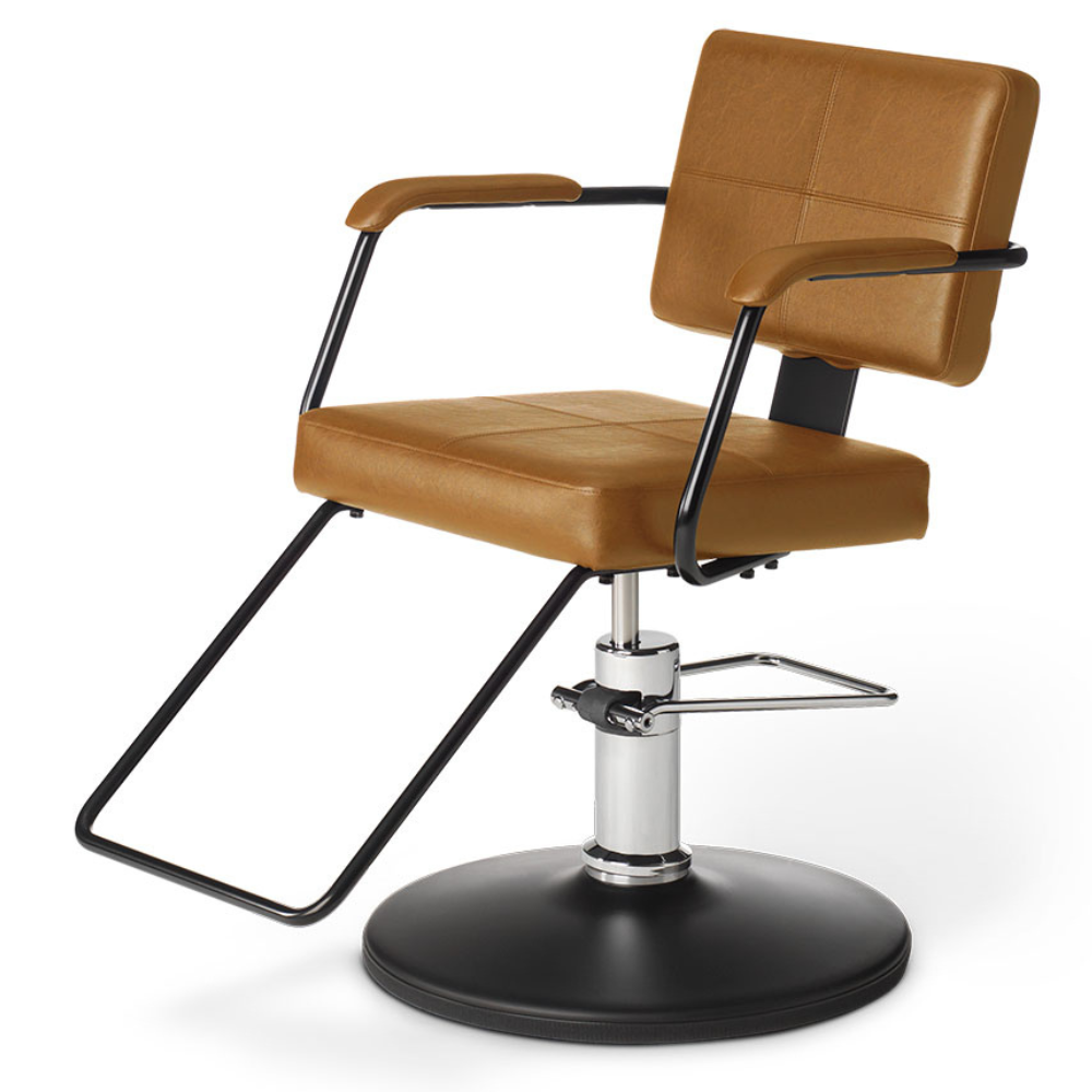 "frisörstol Zen Shiki i elegant brunt läder"