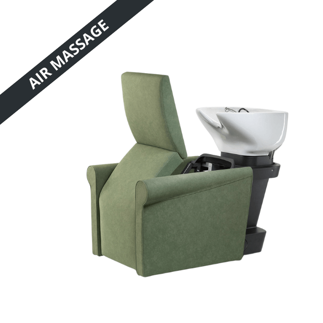 Cleopatra Pro Air Massage schamponeringsstol i bakåtfällt läge med elektrisk sits och luftmassage
