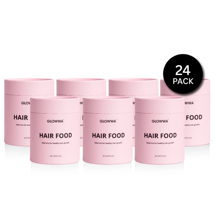 Glowwa Hair Food Original 24-pack – veganskt hårtillskott i storpack för professionella salonger.
