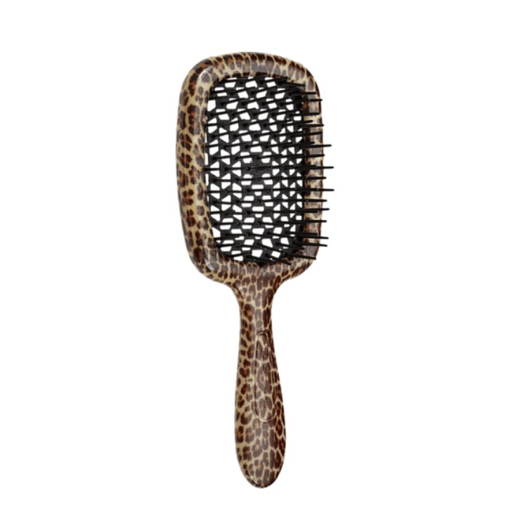 Janeke Superbrush i leopardmönster – utredningsborste med flexibel design för alla hårtyper