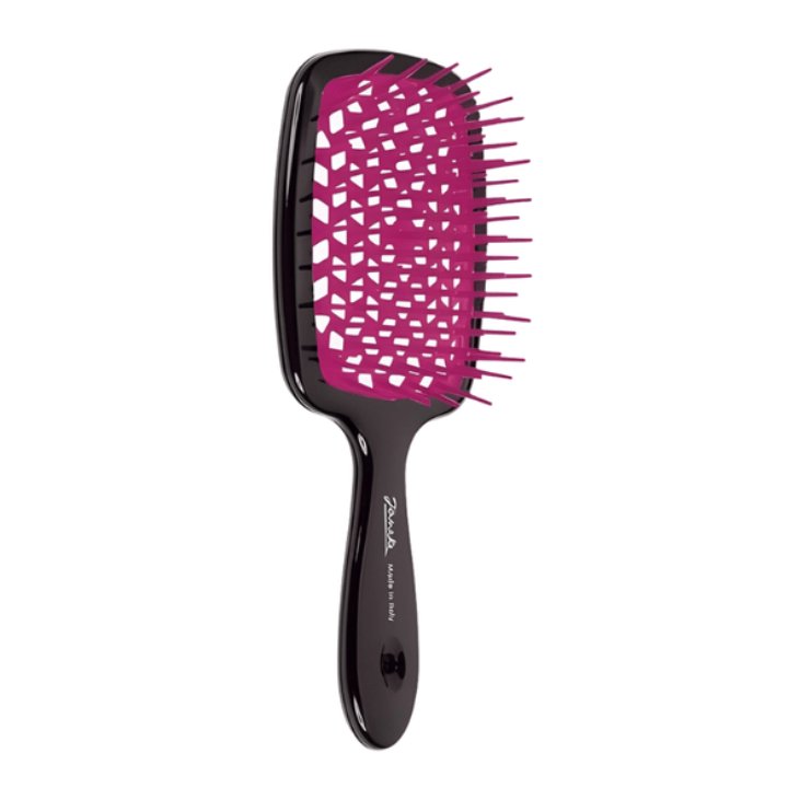 Janeke Superbrush svart med lila piggar – italiensk ventilerad paddlebrush för skonsam utredning