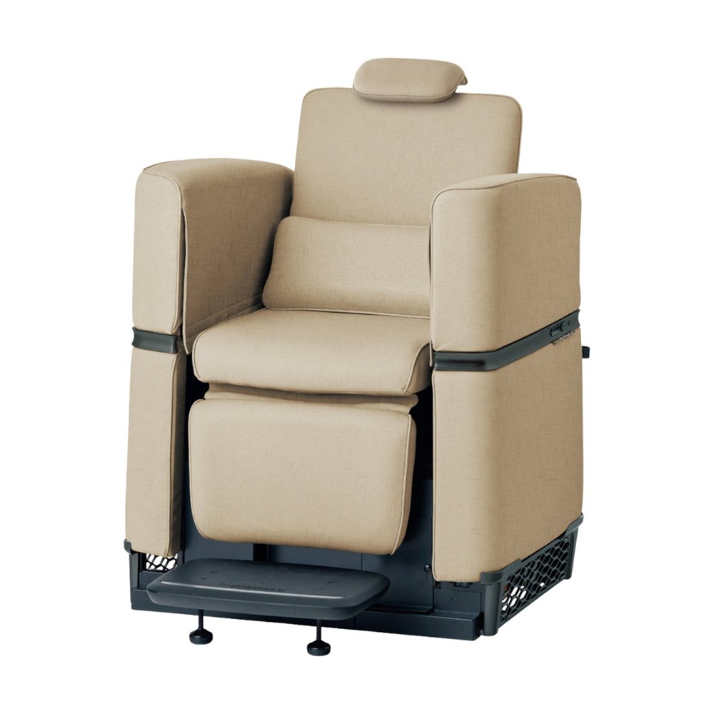 Takara Belmont THE ONE – exklusiv allt-i-ett salongsstol i sittposition med justerbart fotstöd