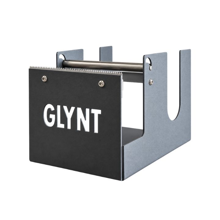 GLYNT foliedispenser snett framifrån med öppen sida och metallrulle