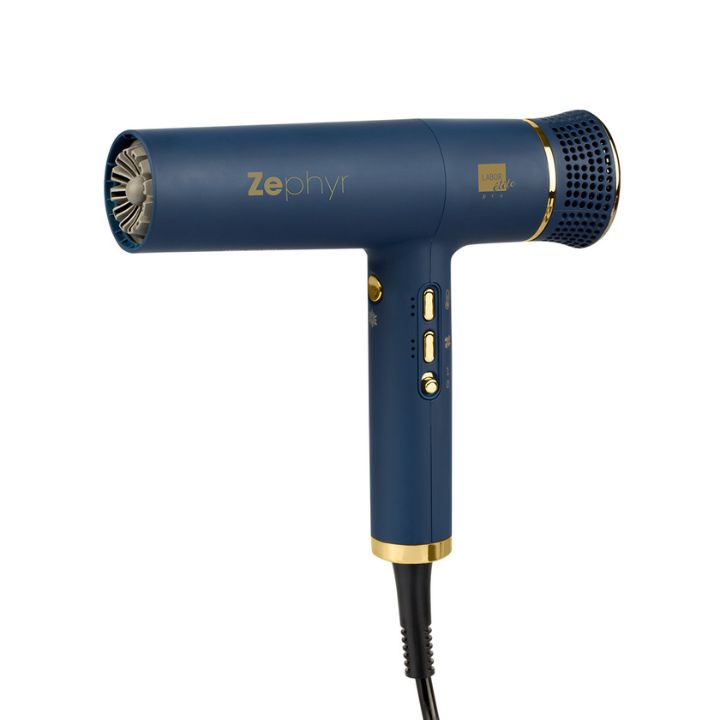 Labor Pro Zephyr hårfön i blå och guld design professionell hårfön med hög prestanda